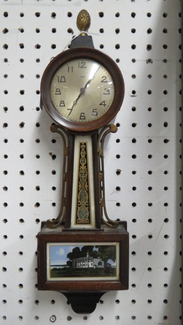 MINIATURE NEW HAVEN MAHOGANY BANJO CLOCK, C.1930. (1 of 3)