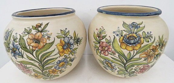 PAIR SPANISH DECORATED CERAMIC VASES, SIGNED. HEIGHT (1 of 6)