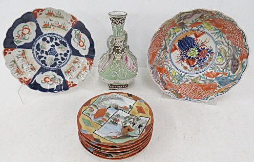 LOT ASSORTED JAPANESE PORCELAIN INCLUDING IMARI BOWL,: LOT ASSORTED JAPANESE PORCELAIN INCLUDING IMARI BOWL, NIPPON VASE