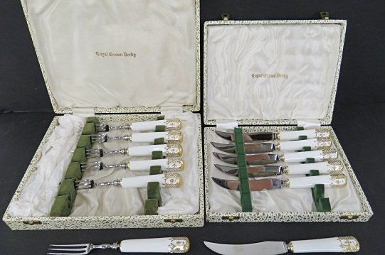 (2) SETS ROYAL CROWN DERBY FRUIT KNIVES AND FORKS, (1 of 3)