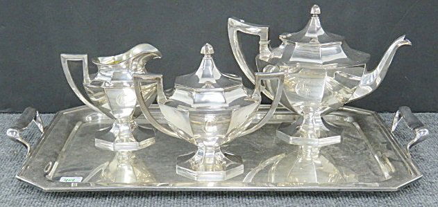 VINTAGE WILCOX SILVER PLATE TEA SET WITH TRAY (4) (1 of 3)