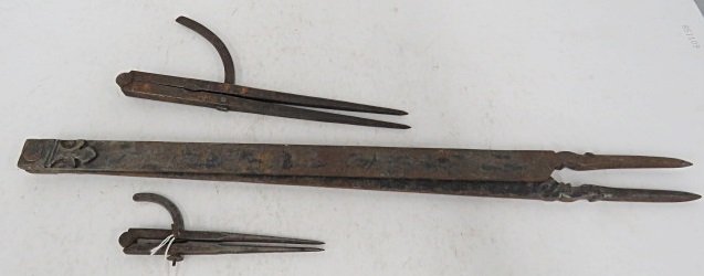 LOT (3) ANTIQUE HAND WROUGHT IRON MAP DIVIDERS. LENGTH (1 of 3)