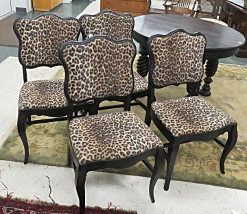 LOT (4) EBONIZED SIDE CHAIRS WITH LEOPARD DESIGN (1 of 2)
