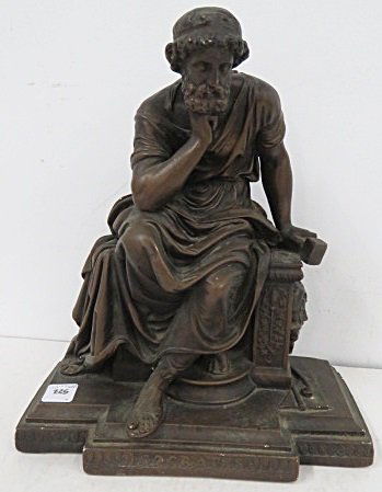 ALEXANDER BOCKER PATINATED PLASTER FIGURE OF SOCRATES.: ALEXANDER BOCKER PATINATED PLASTER FIGURE OF SOCRATES. HEIGHT 13 1/2"