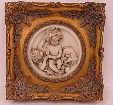 COMPOSITION RELIEF PLAQUE, CHILDREN. FRAMED 12 X 12" (1 of 4)