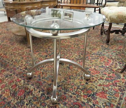 DESIGNER MODERN BRUSHED ALUMINUM SIDE TABLE WITH PLATE (1 of 2)