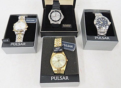 LOT (4) PULSAR/BULOVA QUARTZ WRISTWATCHES (NIB): LOT (4) PULSAR/BULOVA QUARTZ WRISTWATCHES (NIB)