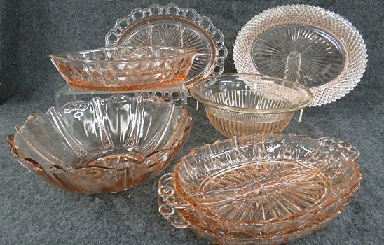 LOT ASSORTED PINK DEPRESSION GLASS SERVING PIECES (1 of 1)