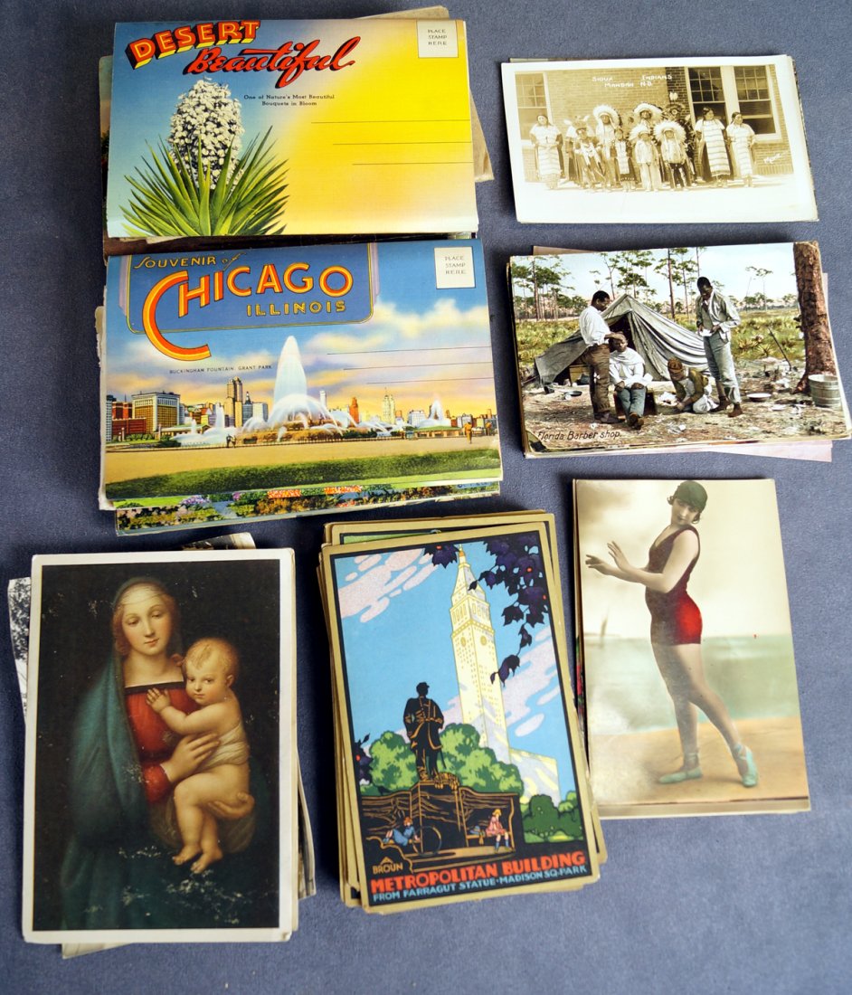 LOT ASSORTED VINTAGE POSTCARDS INCLUDING CARD PACKS, (1 of 3)
