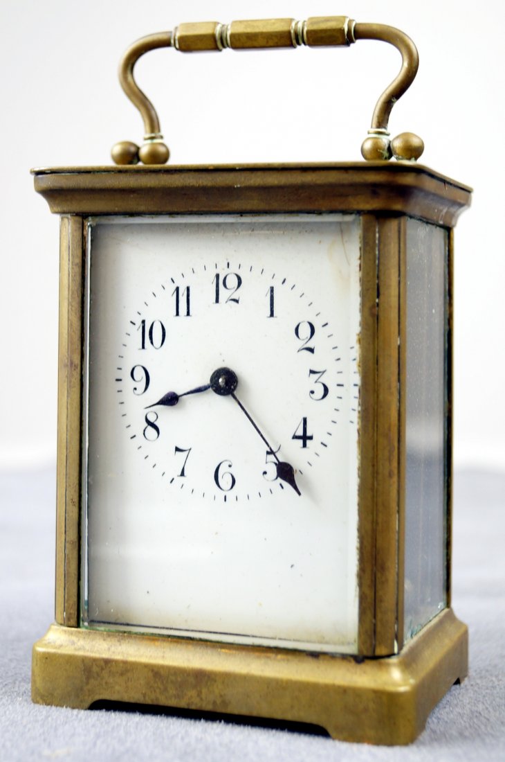 VINTAGE FRENCH BRASS CARRIAGE CLOCK. HEIGHT 5 3/4" (1 of 3)