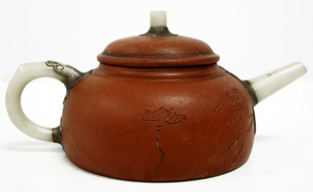 CHINESE I-HSING WARE TEAPOT WITH JADE (HARDSTONE) (1 of 5)