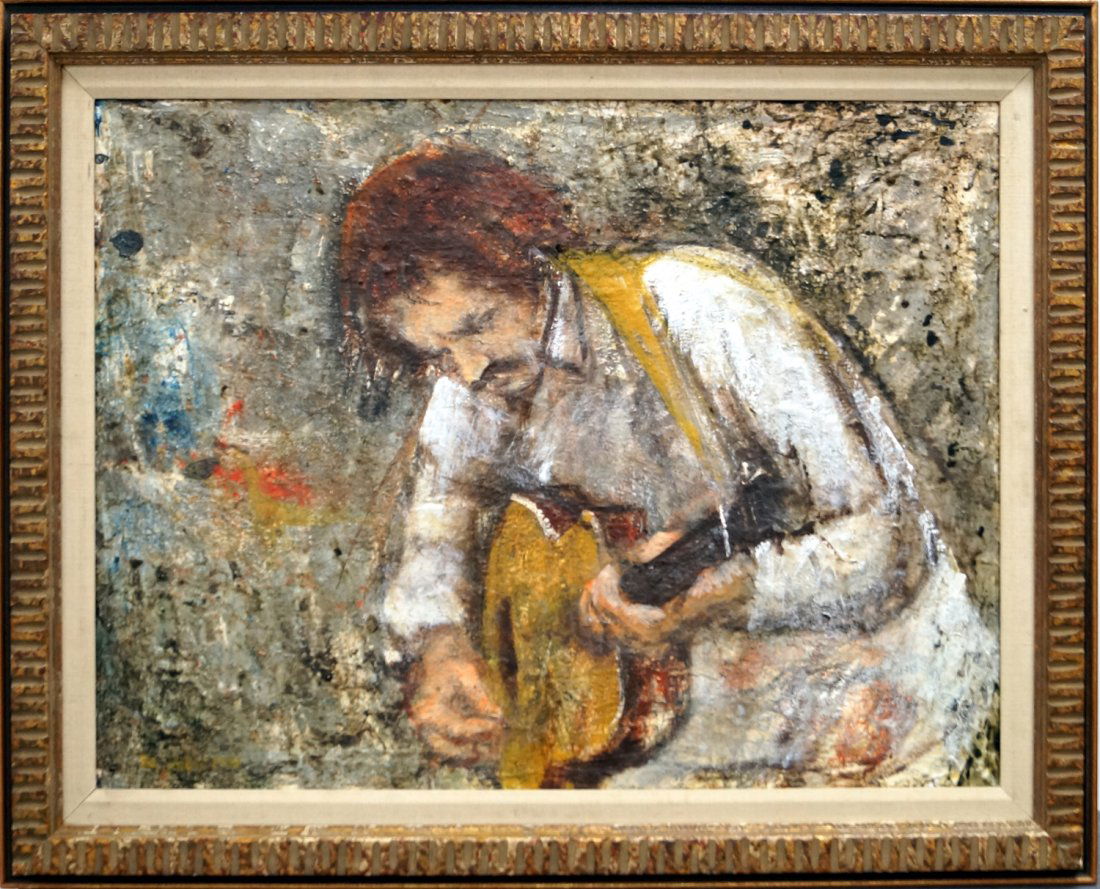 TED JASLOW (AMERICAN 1934-), OIL ON MASONITE, "FOLK (1 of 2)
