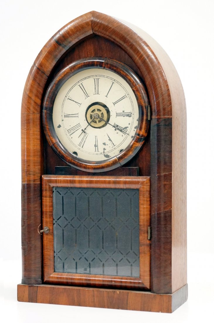 BENJAMIN FROST, MAHOGANY GOTHIC SHELF CLOCK WITH ALARM, (1 of 2)