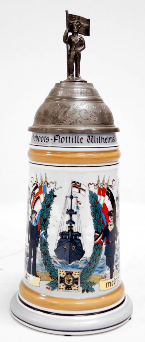 GERMAN PORCELAIN LITHOPANE NAVY/MILITARY STEIN. HEIGHT (1 of 4)