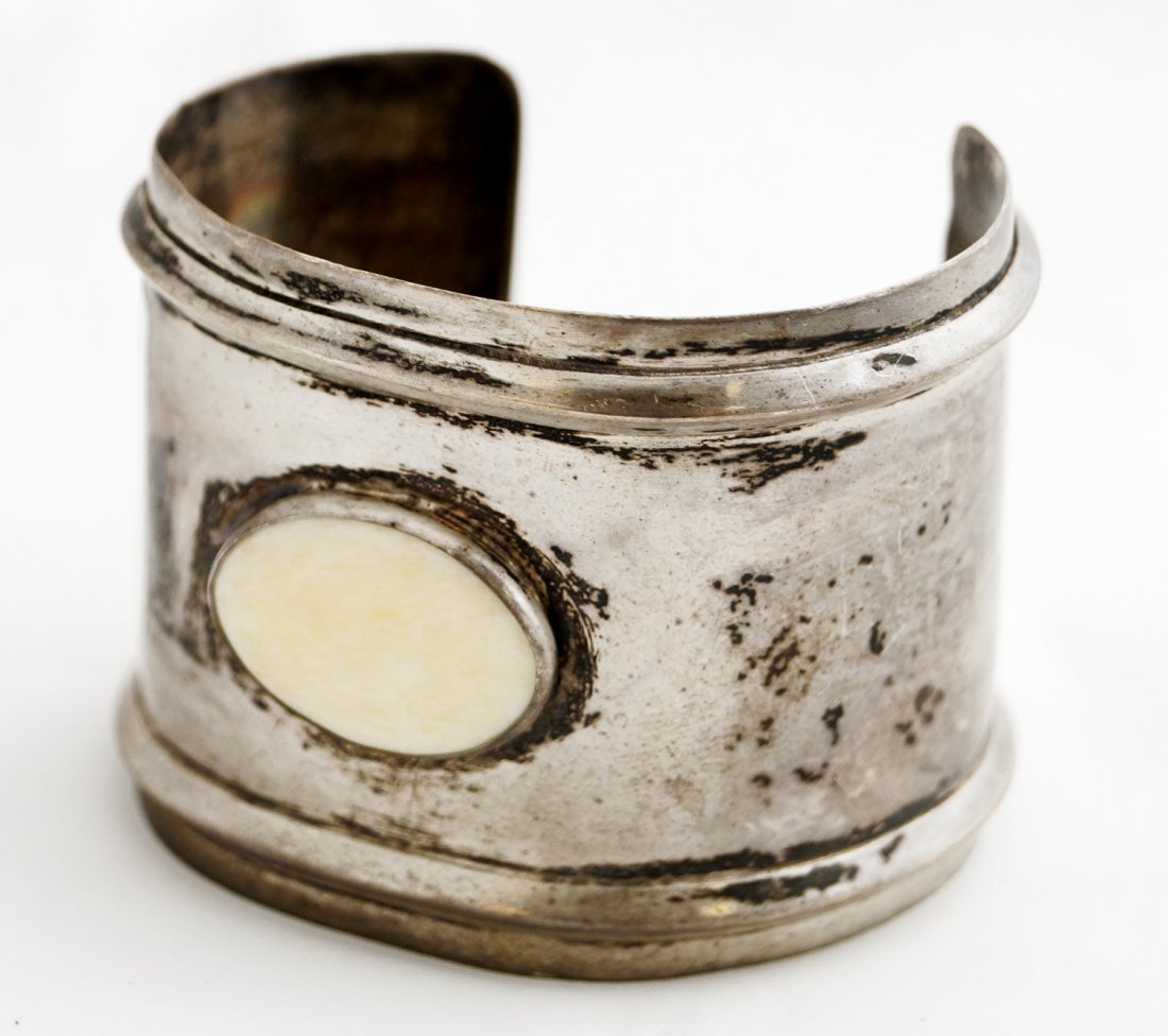 STERLING CUFF BRACELET, SIGNED TULLA BOOTH. WIDTH 2"; (1 of 3)