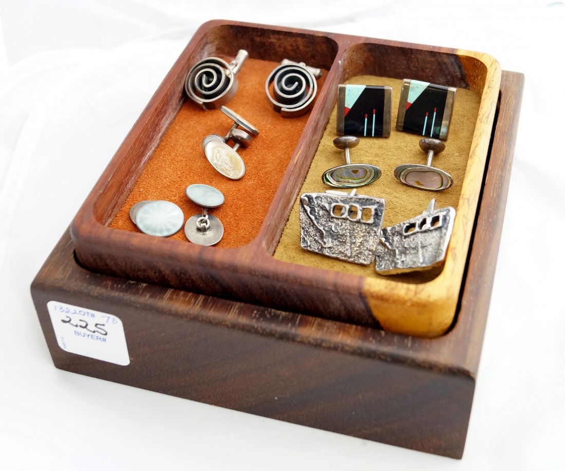 LOT (6) SILVER CUFFLINKS INCLUDING ROSENE, INLAID, (1 of 1)