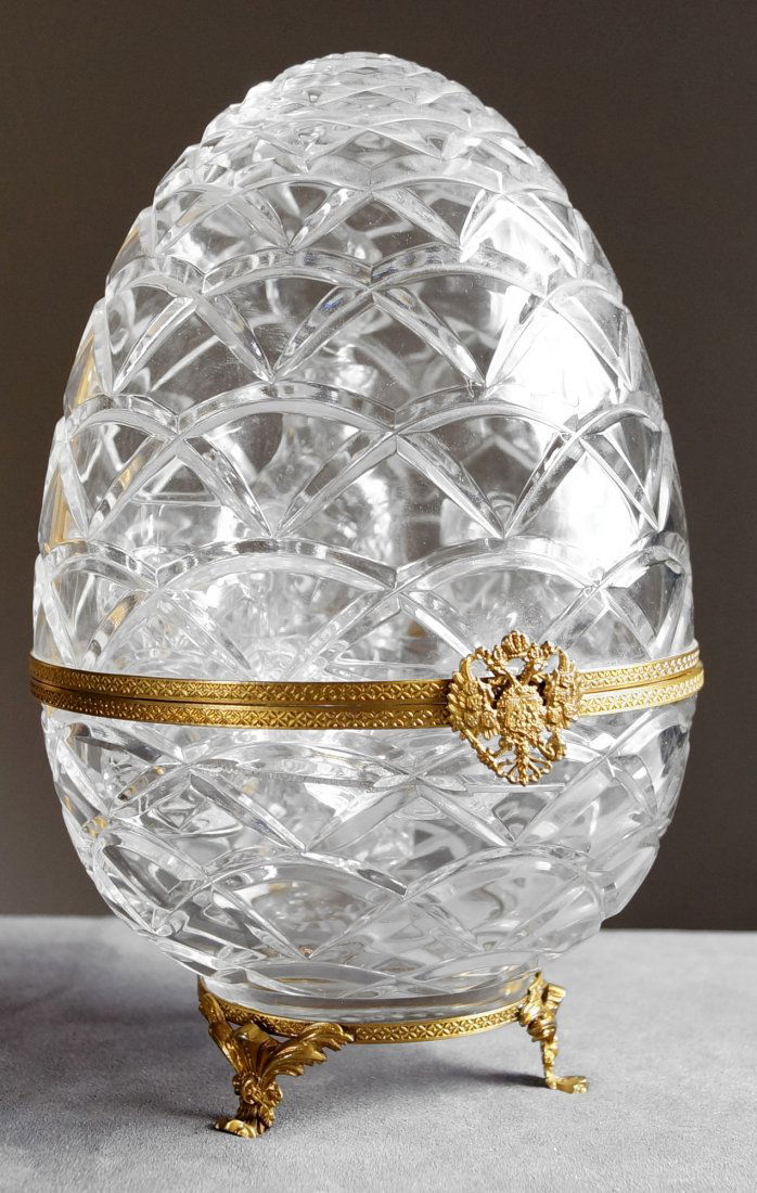 FABERGE CRYSTAL EGG-FORM CAVIAR/VODKA SET, SIGNED. (1 of 5)