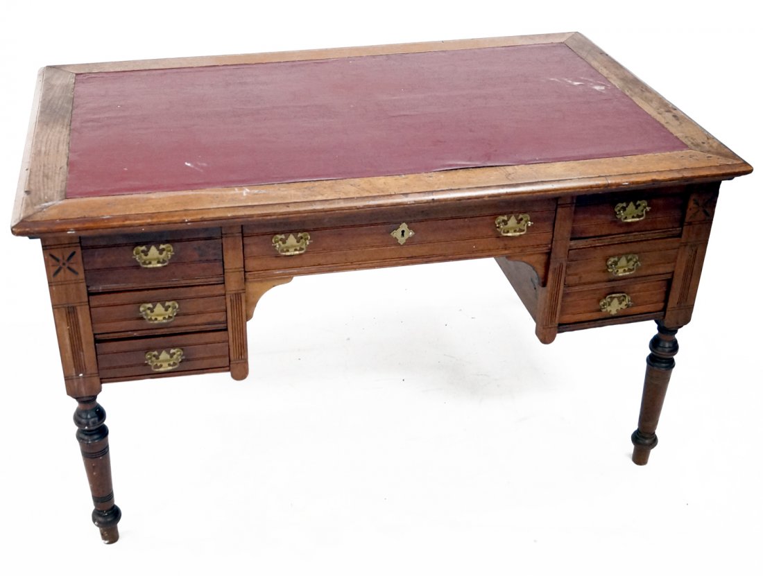 AESTHETIC CARVED WALNUT PARTNER'S DESK WITH INSET (1 of 3)