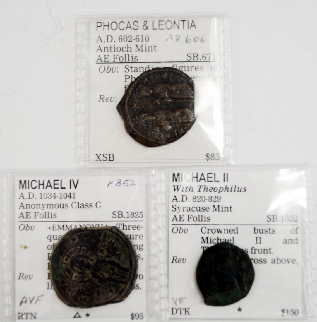 LOT (3) BYZANTINE BRONZE COINS INCLUDING PHOCAS AND (1 of 1)