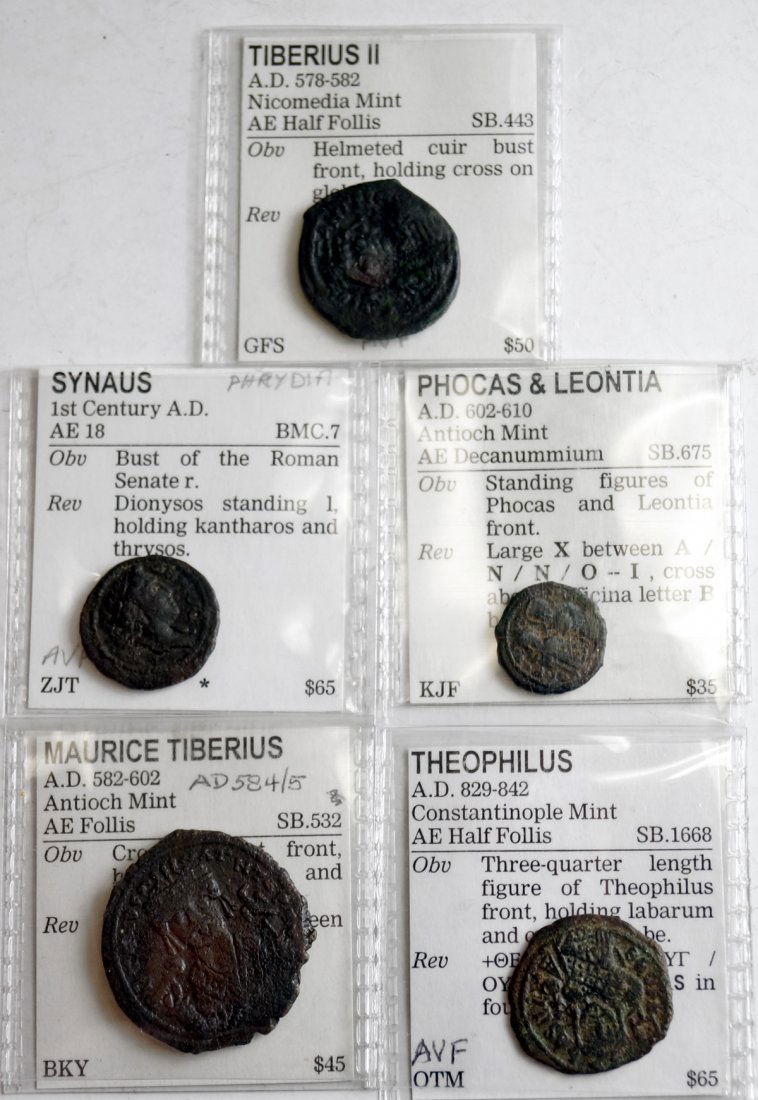 LOT (5) BYZANTINE BRONZE COINS INCLUDING SYNAUS (100 (1 of 2)