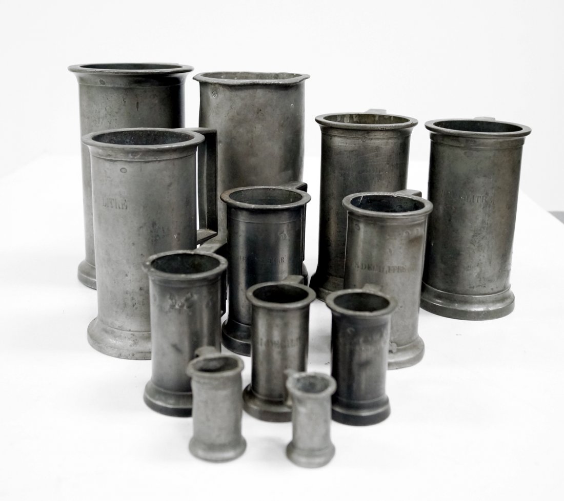 SET (12) CONTINENTAL PEWTER GRADUATED MEASURES, 19TH (1 of 2)