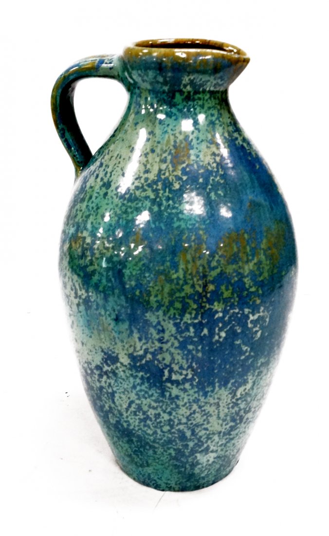 FULPER POTTERY JUG-FORM VASE WITH HANDLE, MARKED.: FULPER POTTERY JUG-FORM VASE WITH HANDLE, MARKED. HEIGHT 10 1/2"
