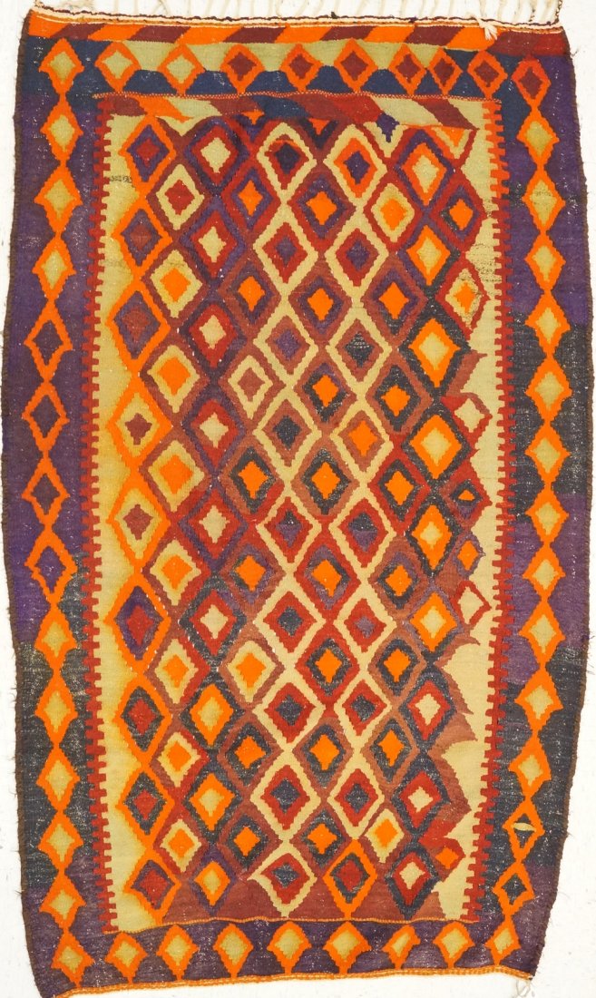 SEMI-ANTIQUE MOROCCAN KILIM RUG. 5'2" X 7'10": SEMI-ANTIQUE MOROCCAN KILIM RUG. 5'2" X 7'10"