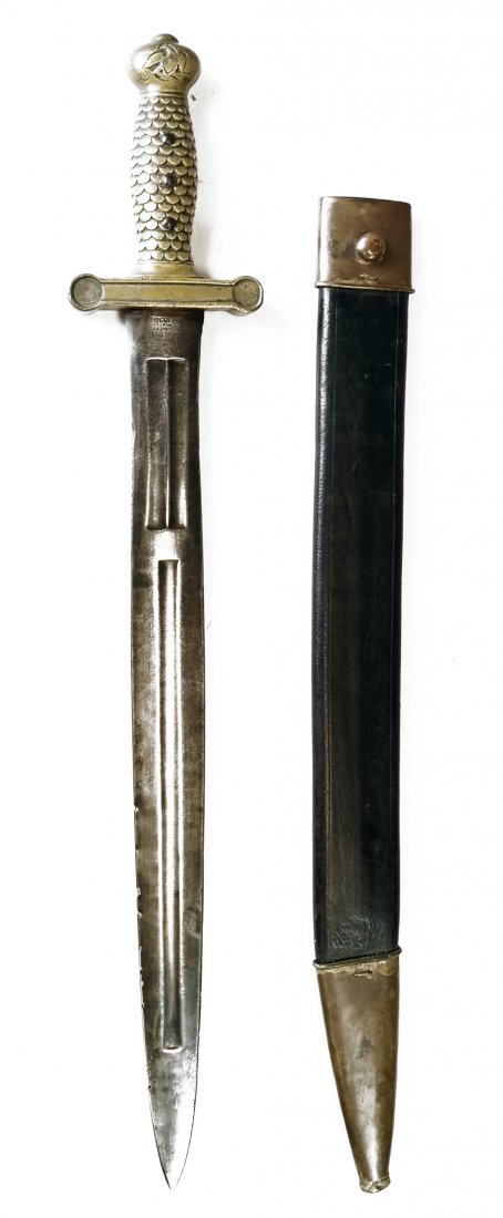 US MODEL 1832 ARTILLERY SHORT SWORD, DATED 1835 WITH: US MODEL 1832 ARTILLERY SHORT SWORD, DATED 1835 WITH SCABBARD, AMES SPRINGFIELD. LENGTH 28"
