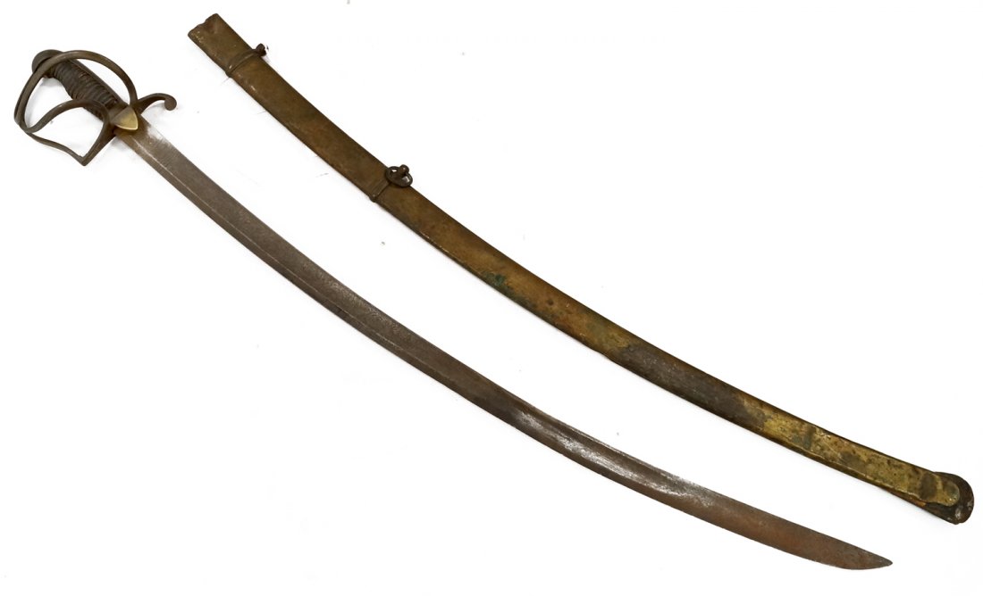 GERMAN LIGHT CAVALRY SABER WITH SCABBARD, 19TH CENTURY.: GERMAN LIGHT CAVALRY SABER WITH SCABBARD, 19TH CENTURY. LENGTH 38 1/2"