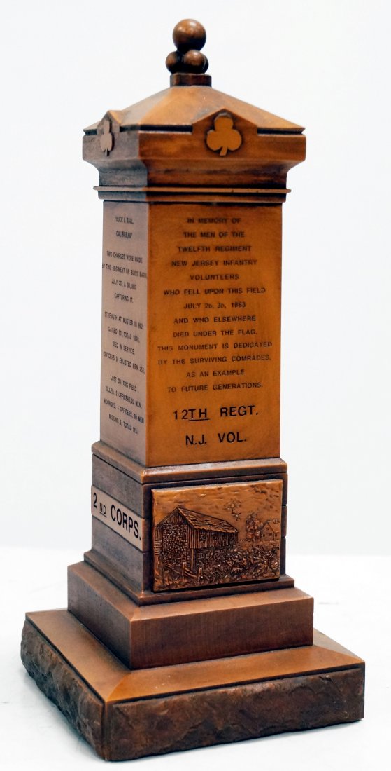 GARY CASTEEL, PECAN RESIN, 2ND CORPS, 3RD DIVISION, 2ND: GARY CASTEEL, PECAN RESIN, 2ND CORPS, 3RD DIVISION, 2ND BRIGADE, 12 REGT NJ VOLUNTEERS CIVIL WAR MONUMENT SCULPTURE, SIGNED. HEIGHT 10 1/2"