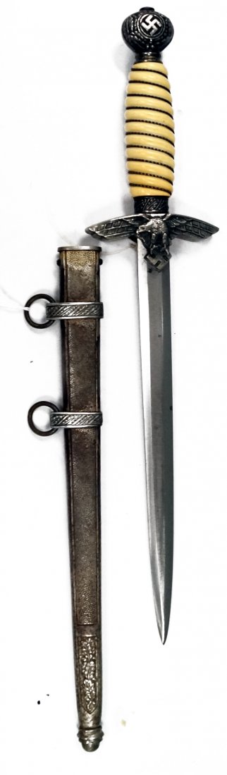GERMAN WWII (2ND MODEL) LUFTWAFFE OFFICER'S DAGGER, BY: GERMAN WWII (2ND MODEL) LUFTWAFFE OFFICER'S DAGGER, BY PAUL WEYERSBERG WITH SCABBARD. LENGTH 17 1/4"
