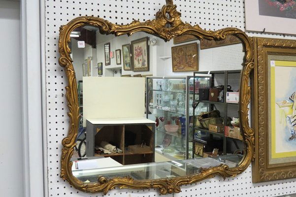 FRENCH STYLE CARVED AND GILT FRAMED MIRROR. 34 X 36" (1 of 1)