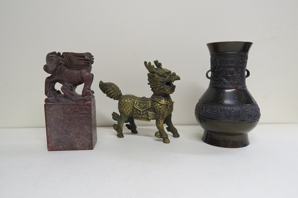 LOT (3) CHINESE INCLUDING ARCHAIC-FORM BRONZE VASE, (1 of 1)