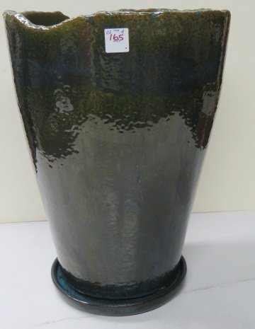 CONTEMPORARY GLAZED STONEWARE PLANTER/UNDERPLATE. (1 of 1)