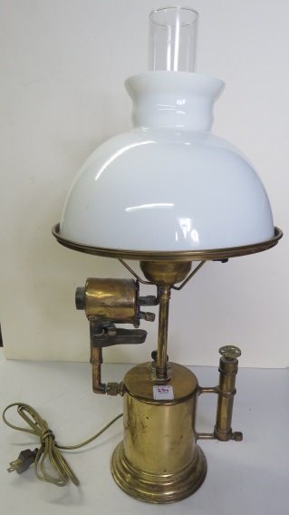 BRASS BLOW TORCH TABLE LAMP. HEIGHT 23" (1 of 2)