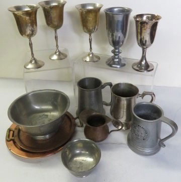 LOT ASSORTED SILVER PLATE, PEWTER AND COPPER PLATES, (1 of 3)