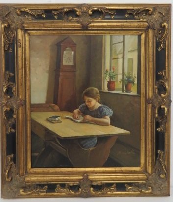 CONTINENTAL SCHOOL, GICLEE, GIRL READING A BOOK, IN: CONTINENTAL SCHOOL, GICLEE, GIRL READING A BOOK, IN ORNATE GILT AND EBONY FRAME. FRAMED OVERALL 35 X 31"