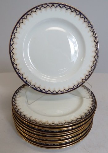 SET (12) WEDGWOOD COBALT BLUE AND GOLD DINNER PLATES, (1 of 3)