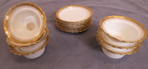 SET (12) LIMOGES GOLD GILT EDGE RAMEKINS AND SERVING (1 of 2)