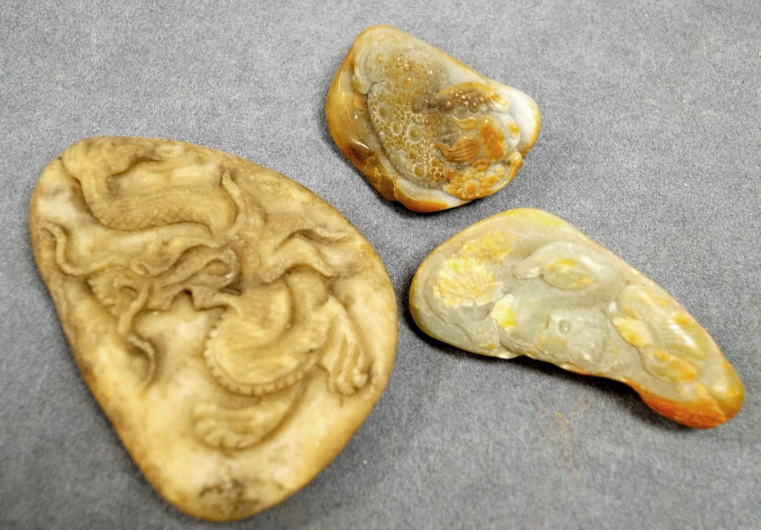 LOT (3) CHINESE CARVED HARDSTONE SCHOLAR'S STONES (1 of 3)