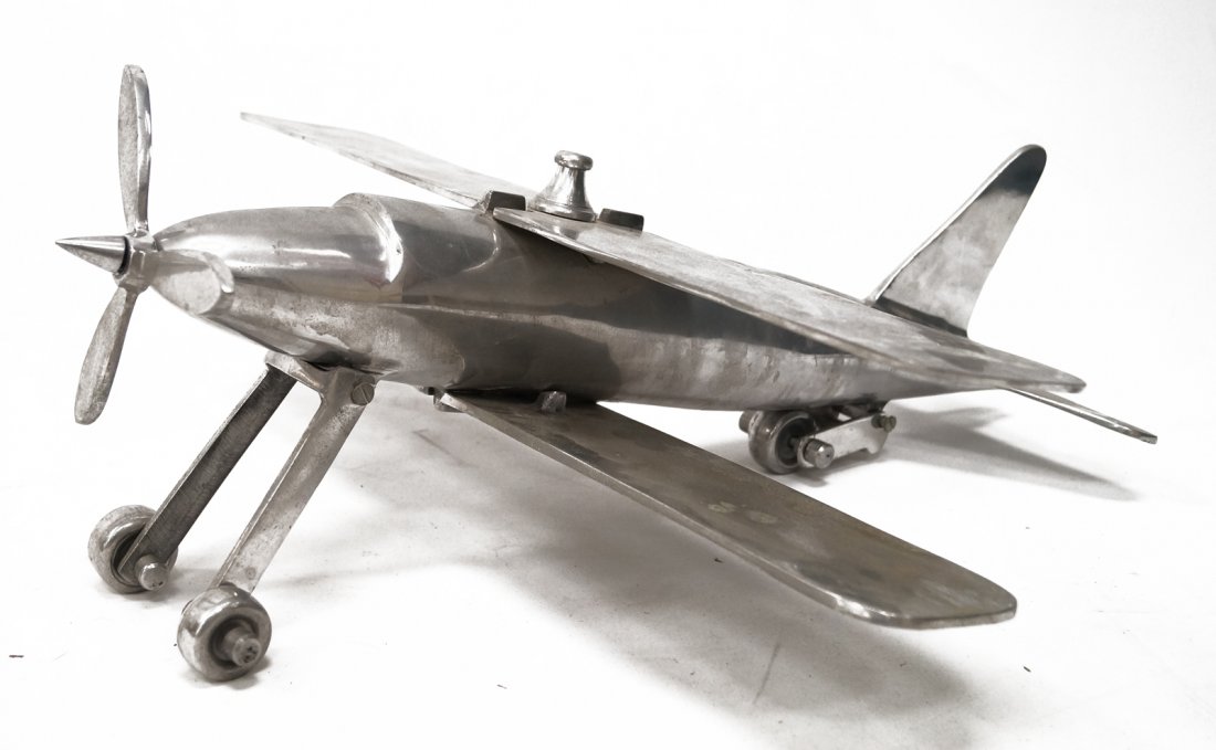 MID-CENTURY CAST ALUMINUM BI-PLANE/AIRPLANE MODEL. (1 of 1)