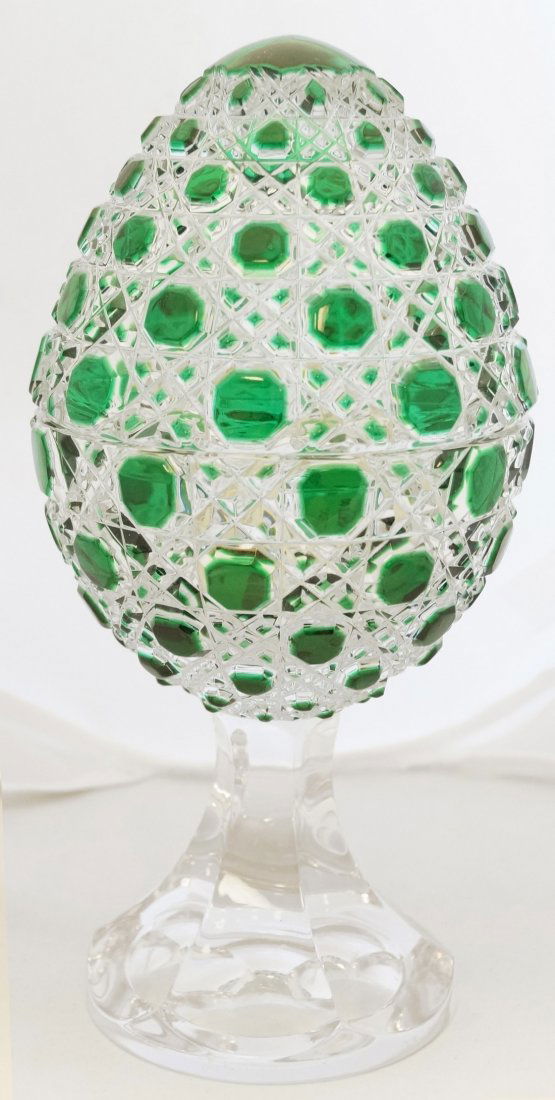 EMERALD AND CLEAR BOHEMIAN CRYSTAL COVERED EGG. HEIGHT (1 of 2)