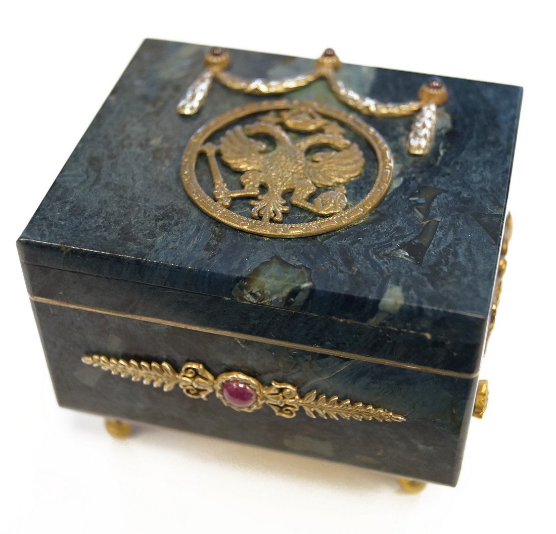 IMPERIAL RUSSIAN HARDSTONE BOX WITH GILT SILVER MOUNTS, (1 of 6)
