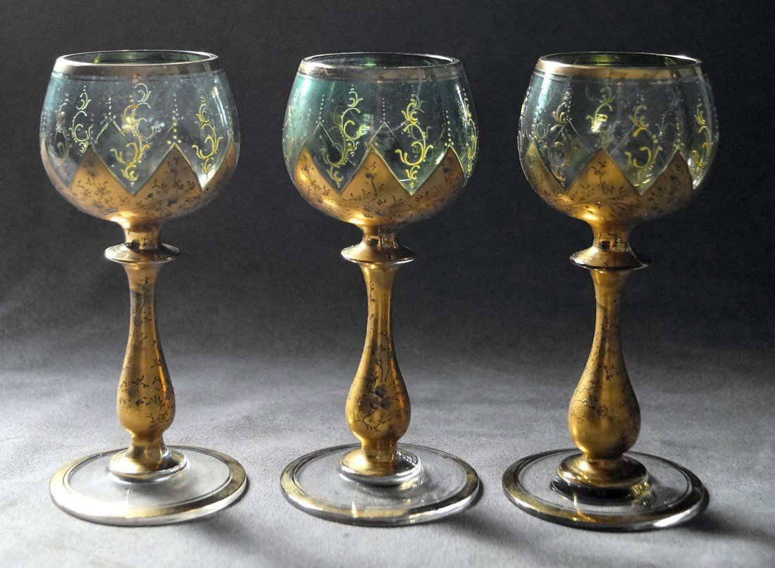 SET (12) MOSER STYLE GILT DECORATED STEMWARE (1 of 2)