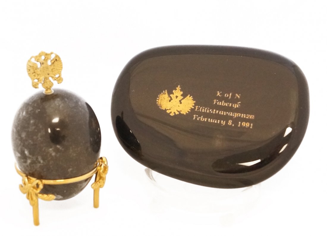 LOT (2) INCLUDING FABERGE CARVED MARBLE EGG WITH GILT (1 of 2)
