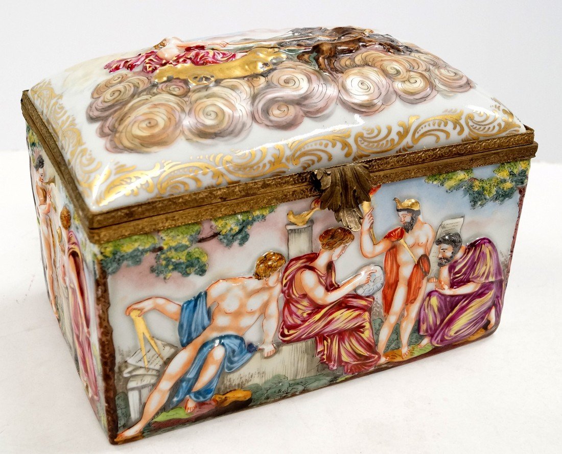 CAPO DI MONTE PORCELAIN COVERED JEWELRY CASKET WITH (1 of 3)