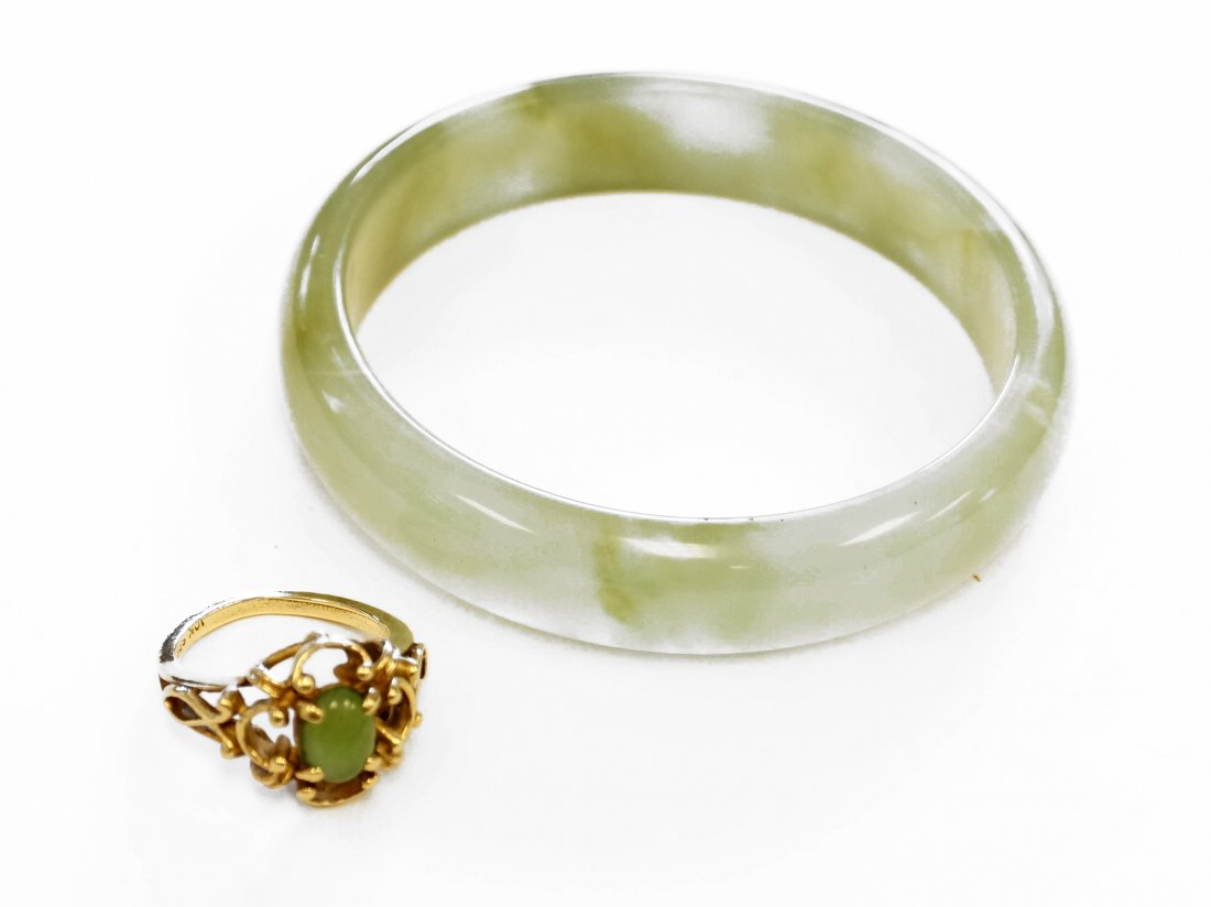 LOT (2) 10K YELLOW GOLD AND SERPENTINE RING WITH (1 of 1)