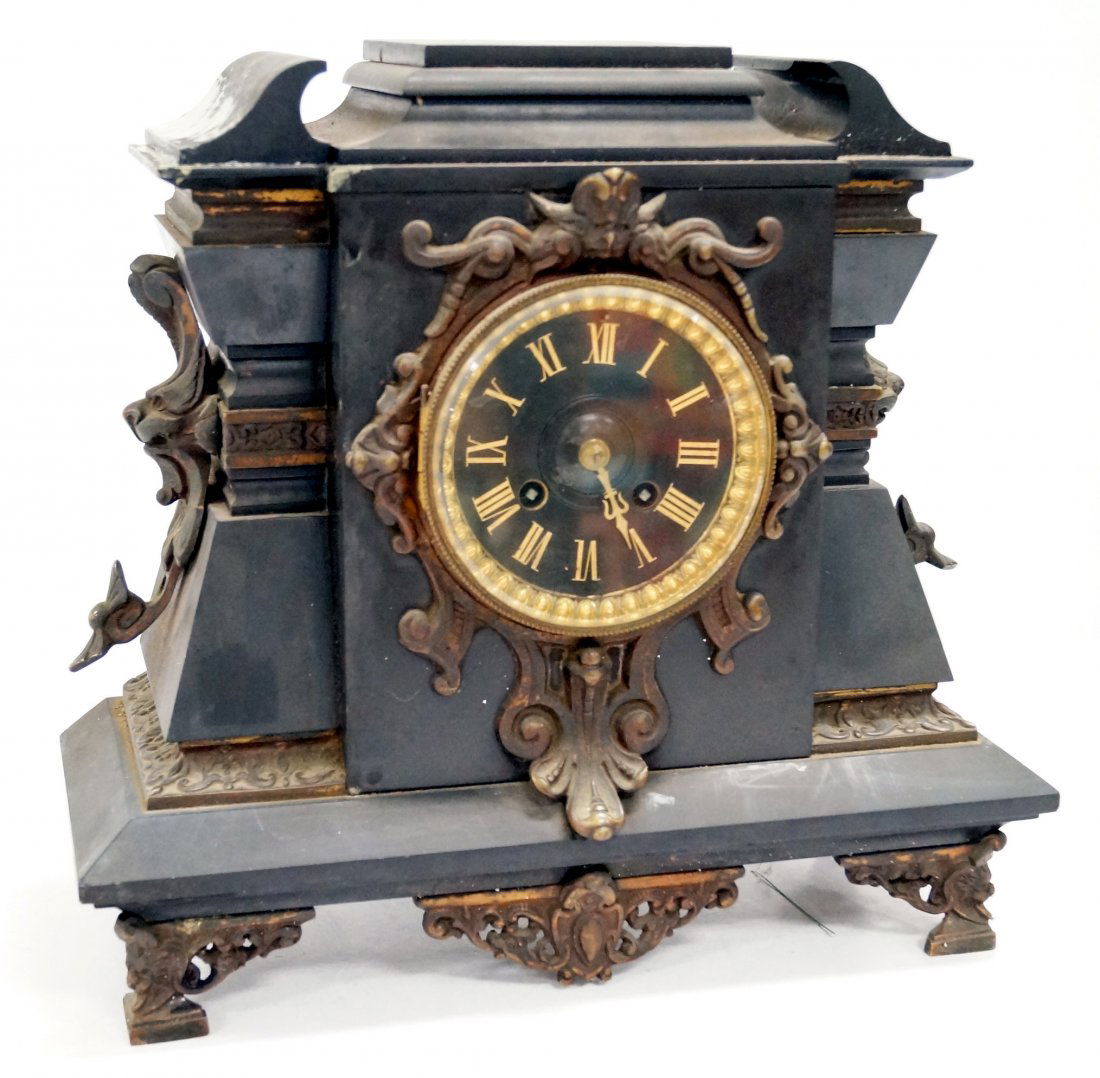 TIFFANY & CO. SLATE AND BRONZE ORMOLU MOUNTED MANTLE (1 of 1)