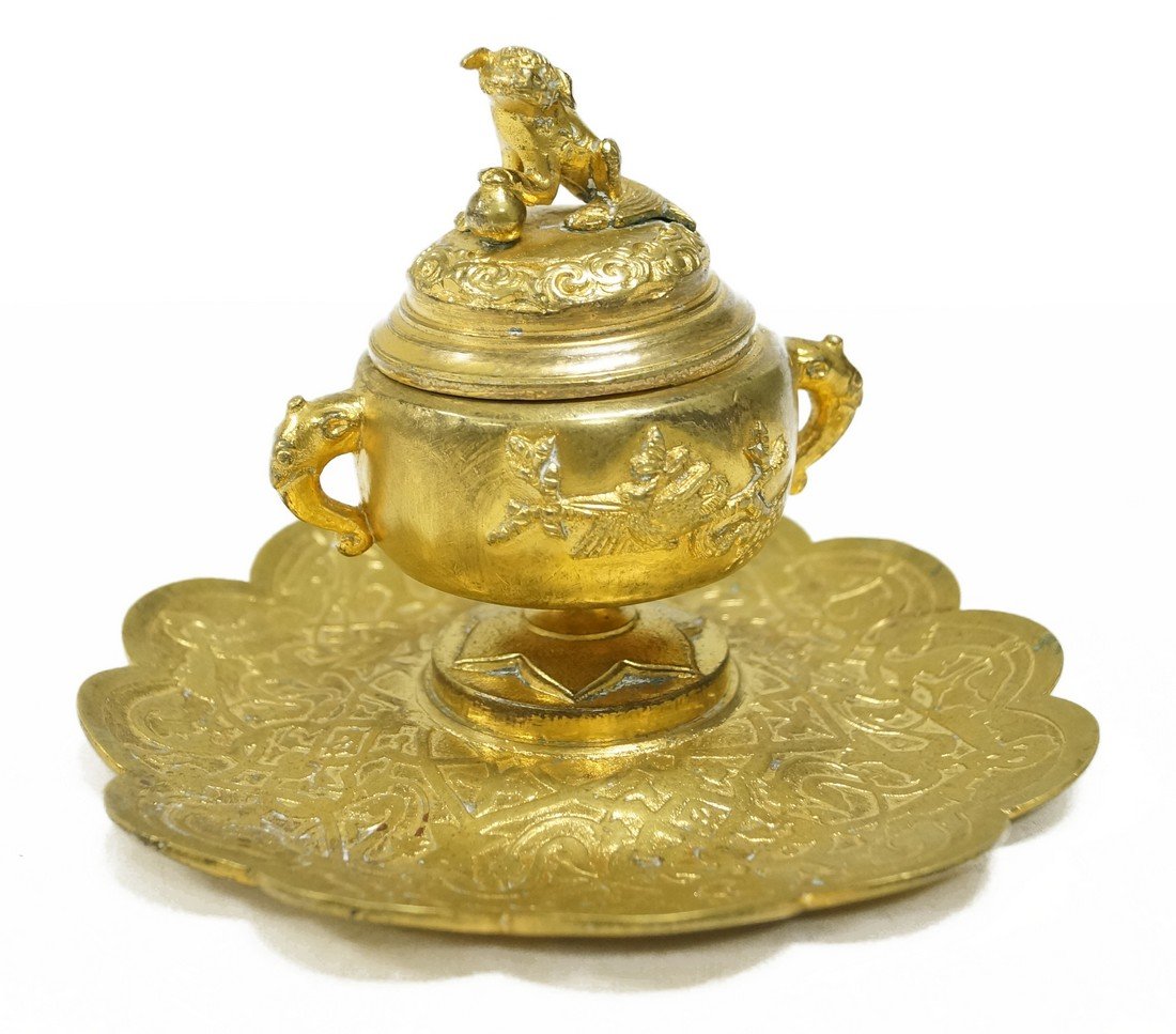 FRENCH GILT BRONZE INKWELL, FOR THE MIDDLE EASTERN (1 of 1)