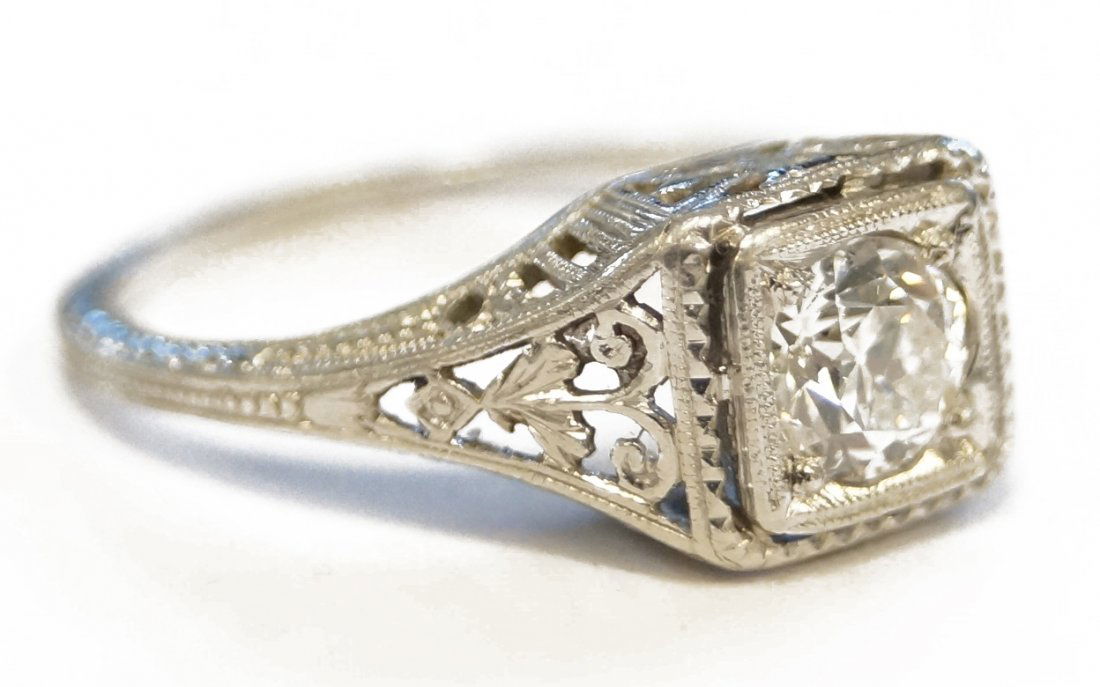 VINTAGE PLATINUM (TEST) EUROPEAN-CUT DIAMOND RING, (1 of 1)